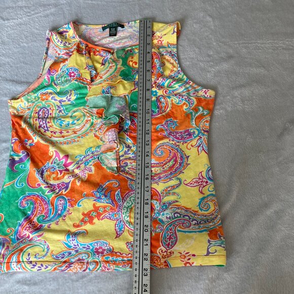 Lauren Ralph Lauren Orange Paisley sleeveless top keyhole front size M EUC - Picture 7 of 8
